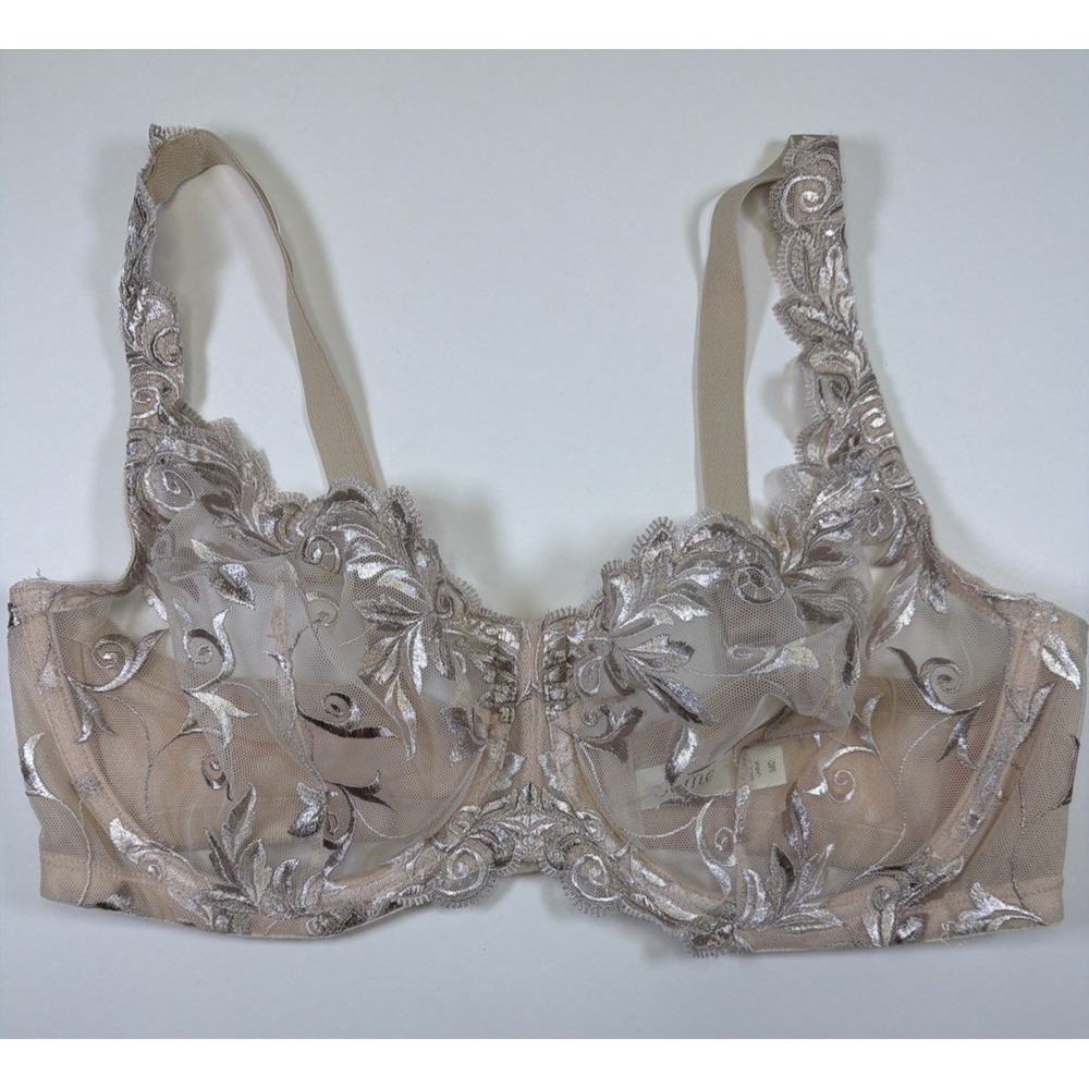 Soma Bra Women 38D Tan Floral Embroidered Lace Unlined Underwire Mesh